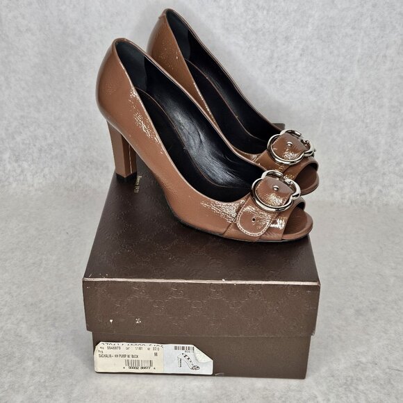 Gucci Brown Sachalin High Heel Pump with GG Buckle Size 37 with Box - Picture 1 of 8